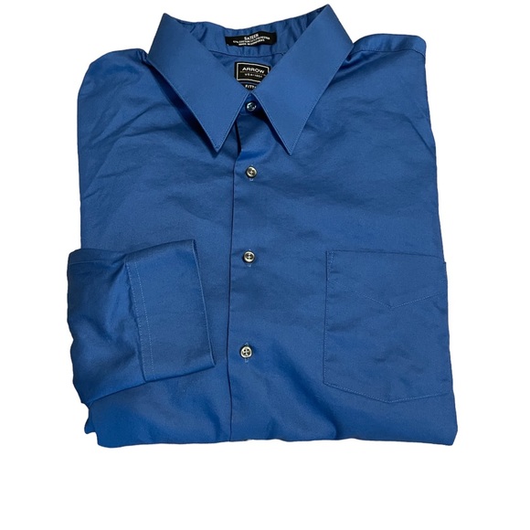 Arrow Other - Arrow Fitted Men's Blue Collared Button Down Office Shirt Size 17.5 (36/37) GUC